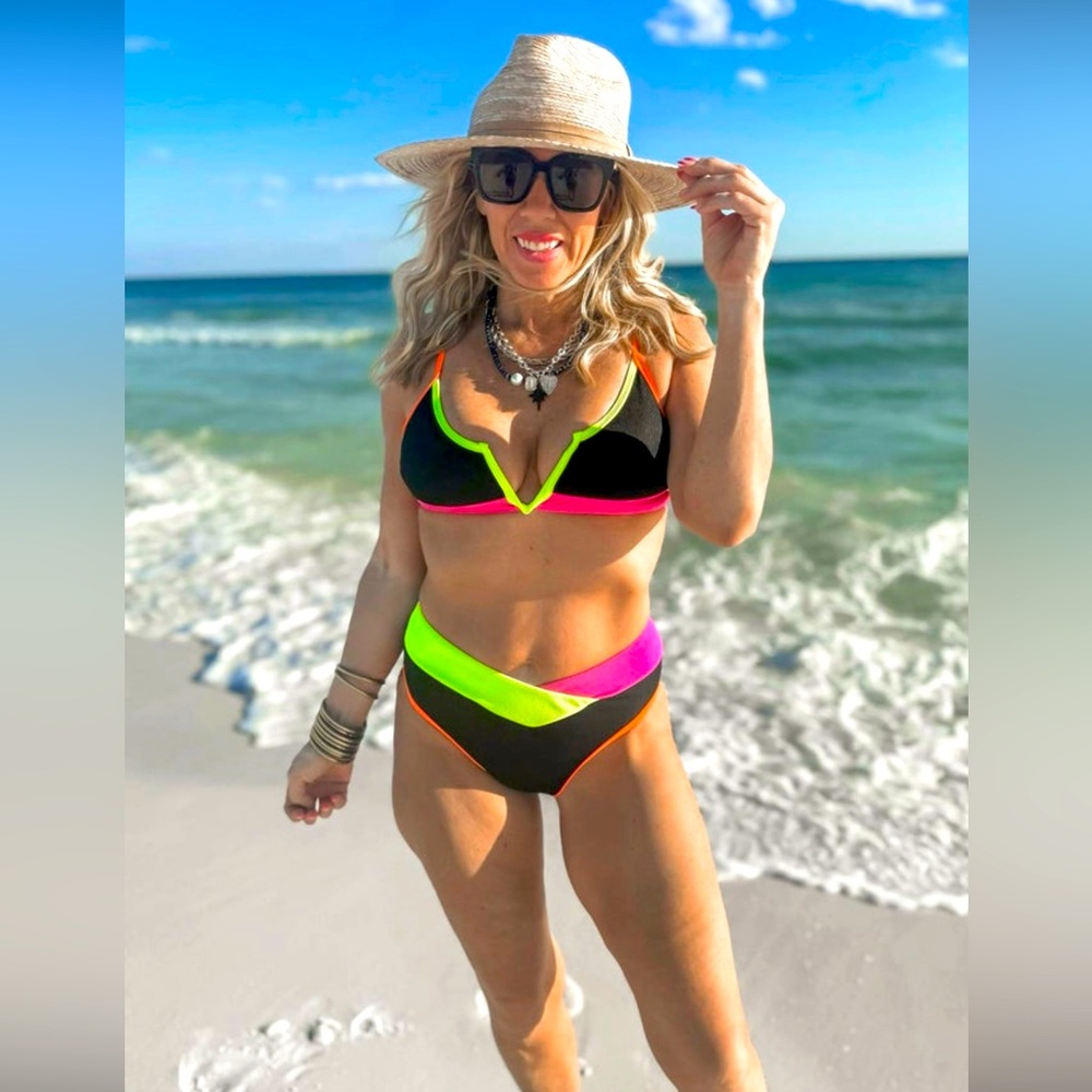 Neon Colorblock Bikini Set